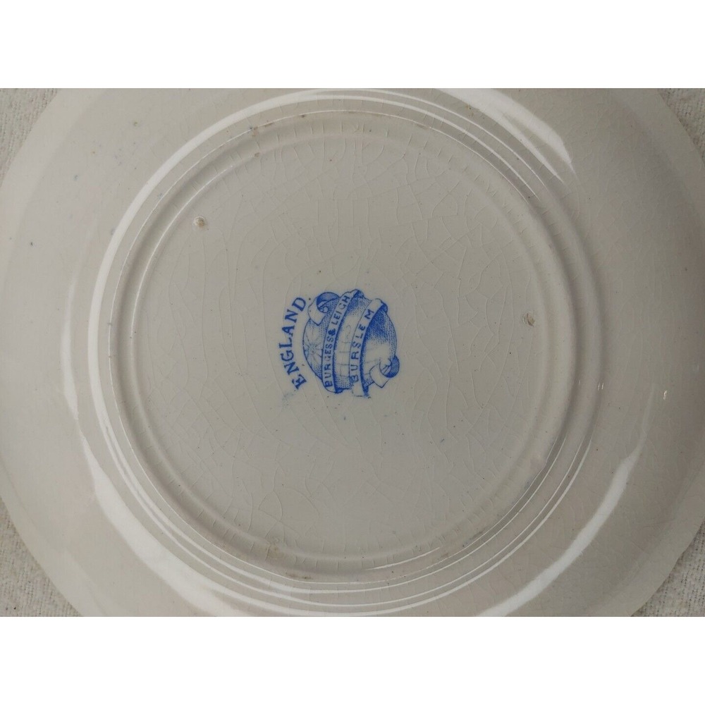 Antique Burgess &‎ Leigh Burslem Cup, Saucer & Plate, 1906-12, Blue Floral Swirl - Picture 7 of 9